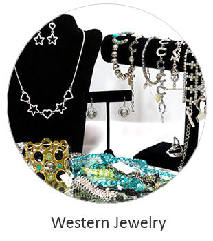 Image displays western style earrings, necklace and braclets. Link directs to Western Jewelry for Women. If you need any further assistance or occomidation please contact us Monday thru Friday from 10 a.m. eastern time to 8 p.m. eastern time at TEL: five six one seven four eight eight eight zero one.