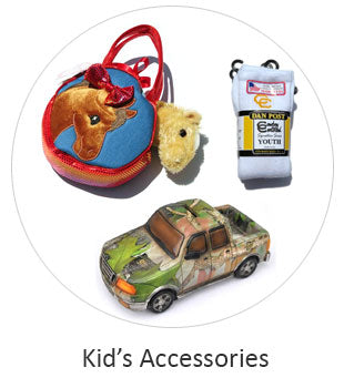 Kid's All Accessories. Image shows childrens purse, childrens socks and childrens piggy bank. Link directs to childrens accessories. If you need any further assistance or occomidation please contact us Monday thru Friday from 10 a.m. eastern time to 8 p.m. eastern time at TEL: five six one seven four eight eight eight zero one.