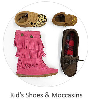 Kid's Shoes and Mocs. Image of various childrens shoes. Link directs to childrens shoes. If you need any further assistance or occomidation please contact us Monday thru Friday from 10 a.m. eastern time to 8 p.m. eastern time at TEL: five six one seven four eight eight eight zero one.
