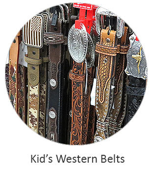 Kid's Western Leather belts. Image shows various styles of childrens western belts. Link directs to childrens western belts. If you need any further assistance or occomidation please contact us Monday thru Friday from 10 a.m. eastern time to 8 p.m. eastern time at TEL: five six one seven four eight eight eight zero one.