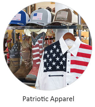 Image displays Patriotic Apparel and Flag Boots. Link opens in the same window. If you need any further assistance or occomidation please contact us Monday thru Friday from 10 a.m. eastern time to 8 p.m. eastern time at TEL: five six one seven four eight eight eight zero one. Tel: (561)748-8801
