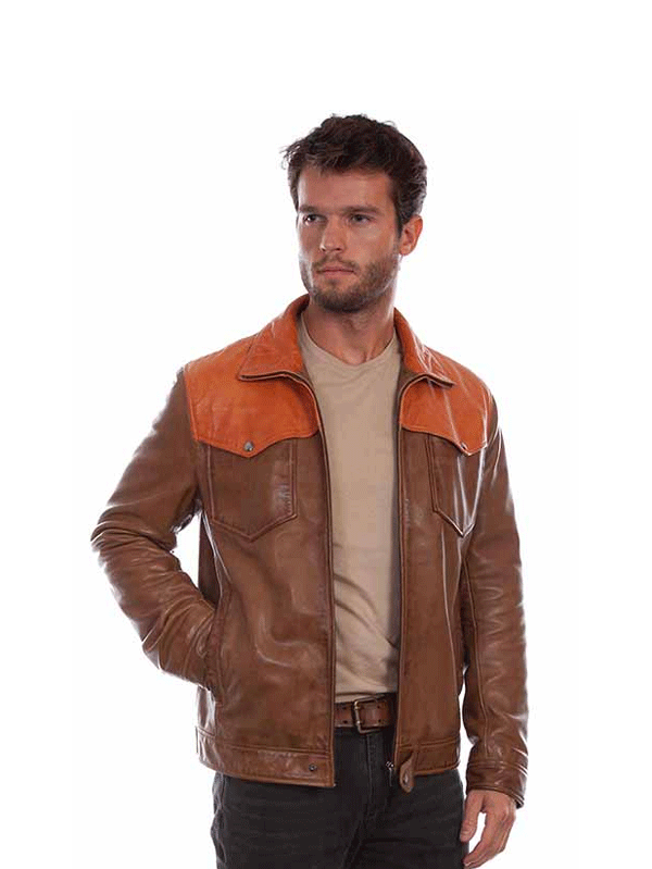 Scully 2018-15 Mens Contrast Leather Jacket Saddle Tan