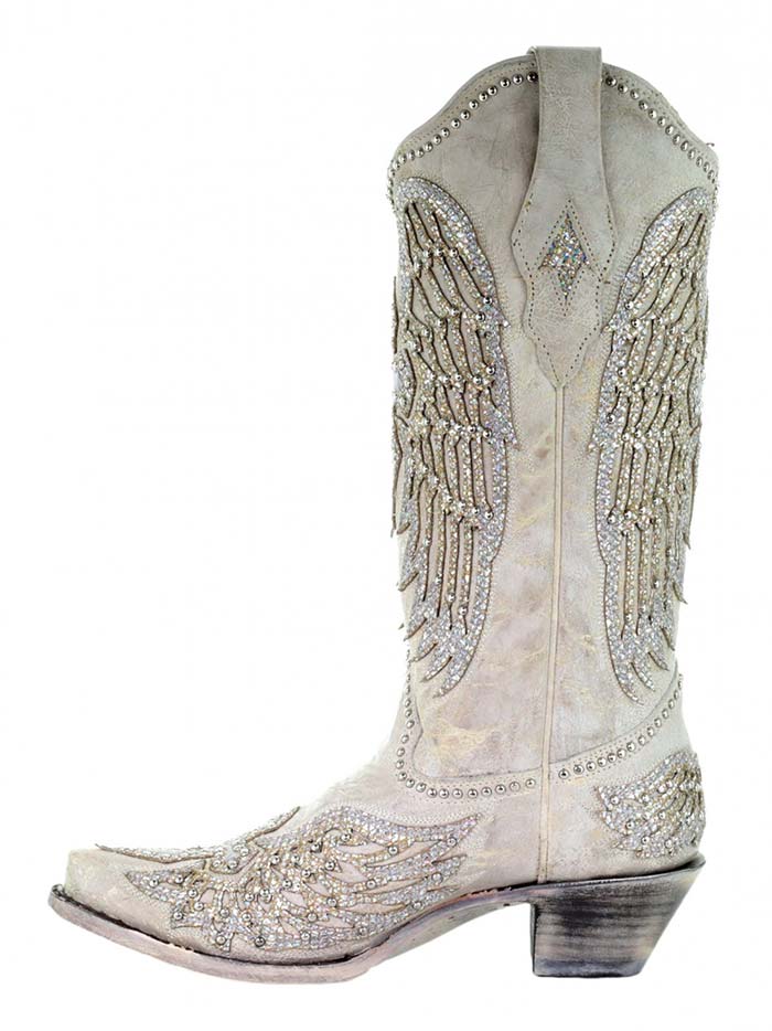 Corral A3571 Ladies Classic Cross & Wings Snip Toe Western Boot White