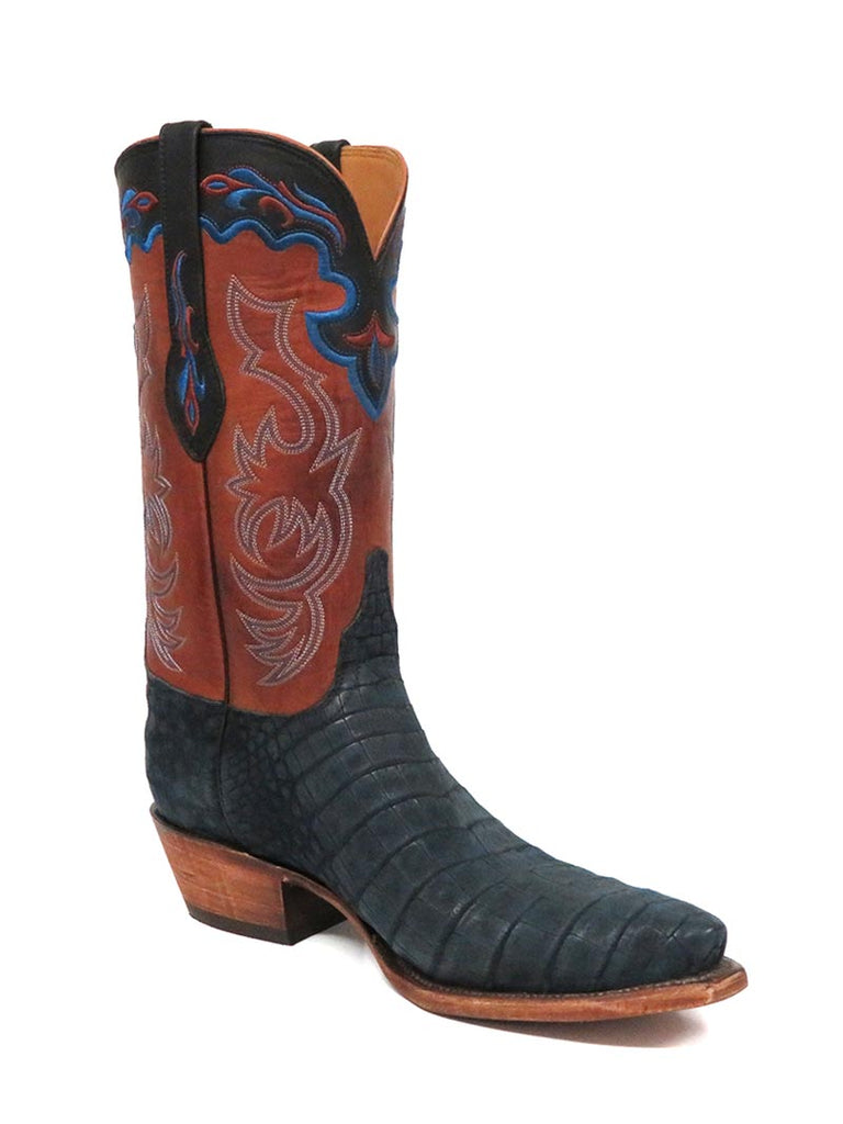 Mens Lucchese Classics Navy Suede Belly Caiman Cowboy ...