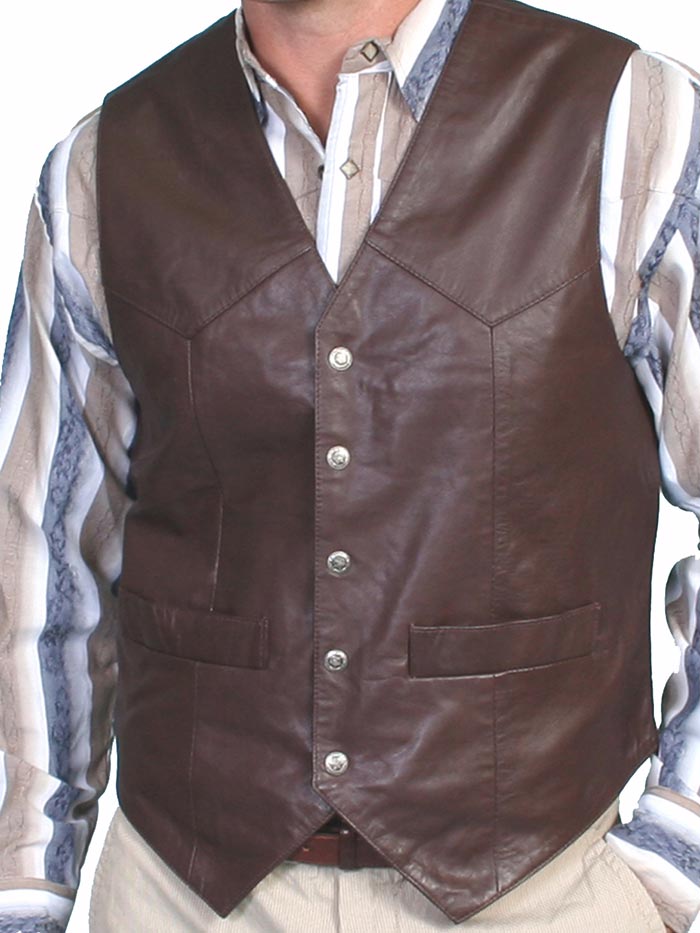 Scully 507-143 Mens Western Soft Touch Lambskin Snap Front Vest Brown