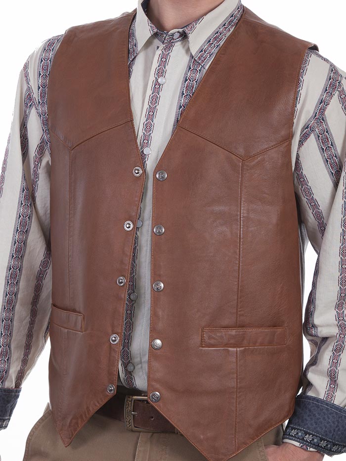 Scully 507-15 Mens Western Soft Touch Lambskin Snap Front Vest Saddle Tan