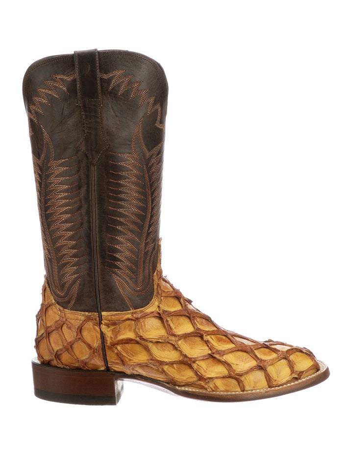 Lucchese CL1012.W8S Mens Western Brooks Goat Pirarucu Boots Cognac Chocolate