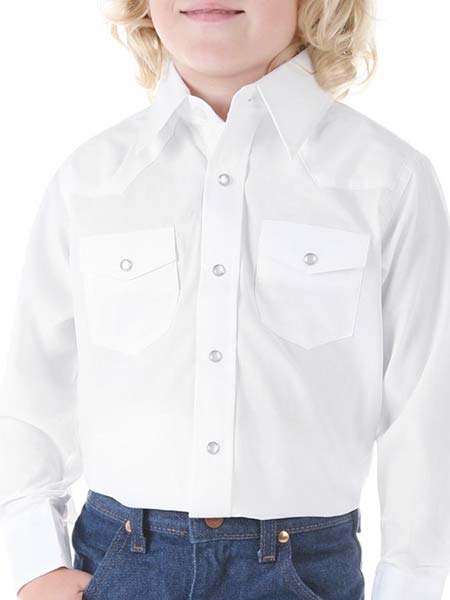 Wrangler 204WHSL Kids Long Sleeve Western Snap Shirt White – . Western®  Wear