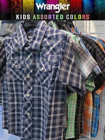 Kids Wrangler Assorted Short Sleeve Plaid Western Snap Shirt 206WAAL – .  Western® Wear