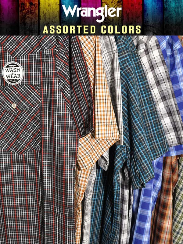 Assorted Wrangler Mens Western Short Sleeve Plaid Shirt 76204PP-76932P –  . Western® Wear