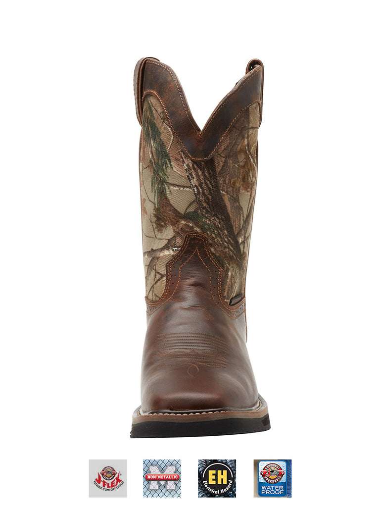 justin stampede camo waterproof work boot