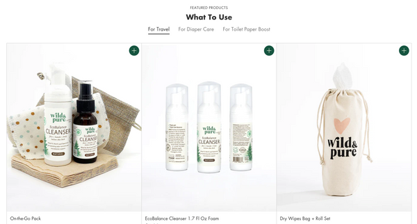 New Wild & Pure homepage products by use