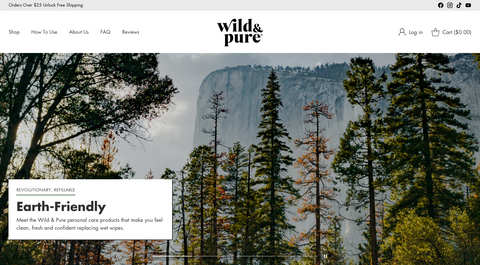 New Wild & Pure homepage header