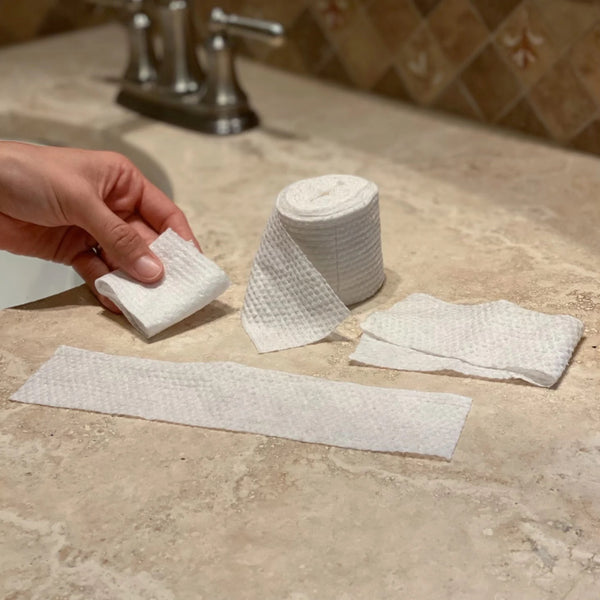 Folded mini dry wipes on counter