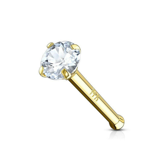 Diamond Nose Ring 14kt Gold 20ga or 18ga Choose L-Shape Nose Bone or Screw