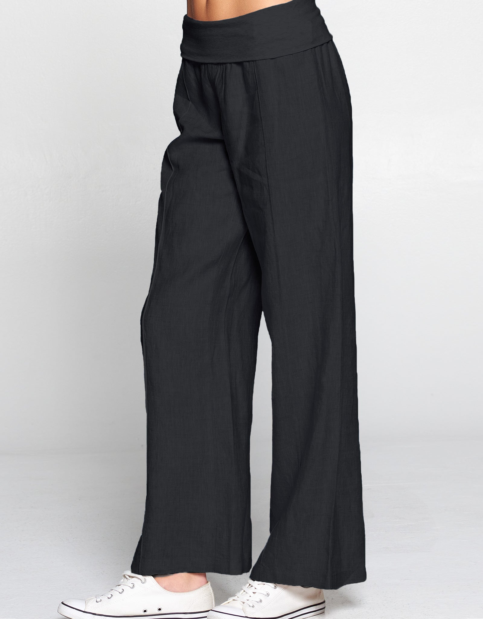 Linen Foldover Waist Pant | Black – 4our Dreamers