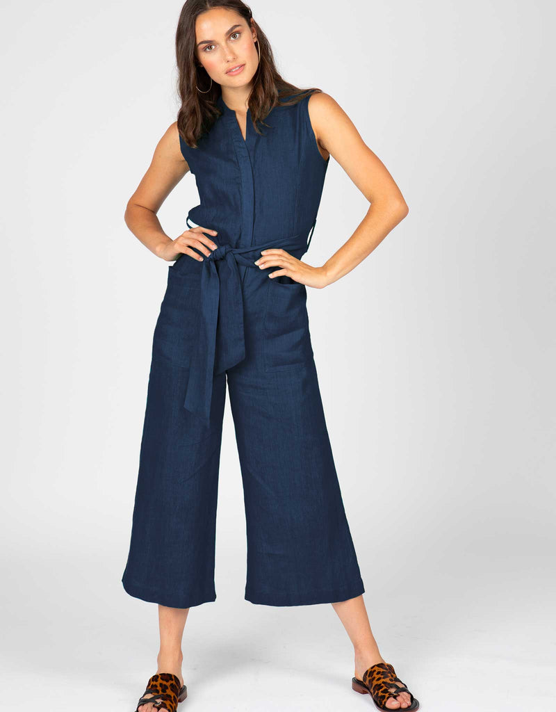 Sleeveless Linen Jumpsuit | Navy – 4our Dreamers