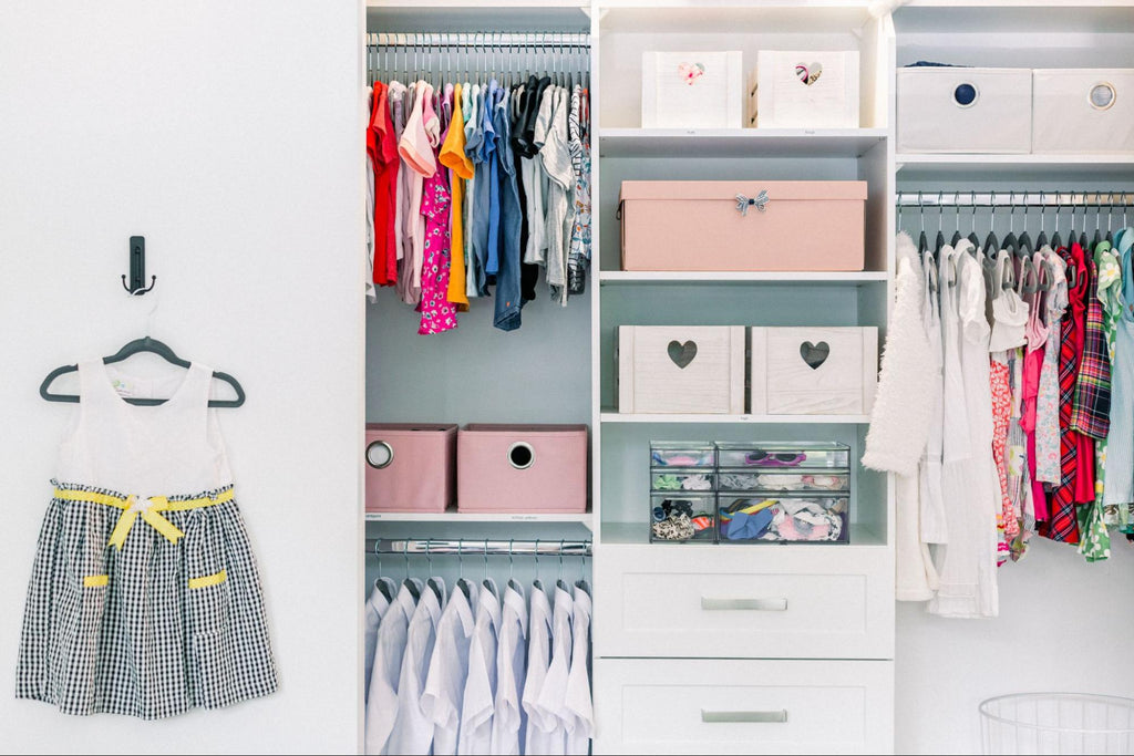 Neatly arranged and organized childrens closet
