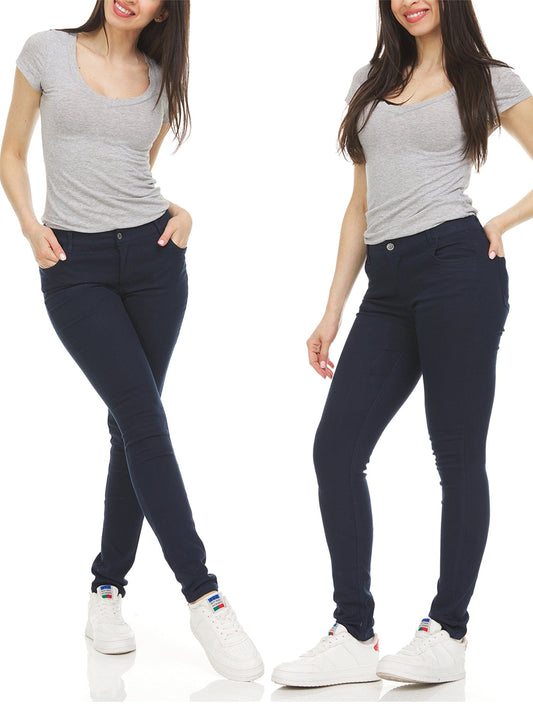 3-Pack Women's Super Stretchy Skinny 5-Pocket Uniform Soft Chino