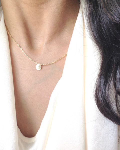 Keshi Pearl Necklace | Small Dainty Necklace | IB Jewelry