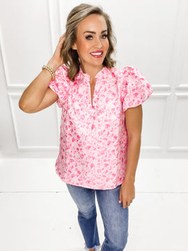 Pink Textured Floral Bubble Sleeve