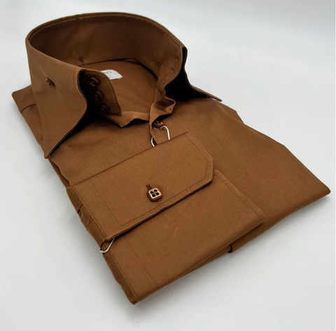 high collar shirt, brown