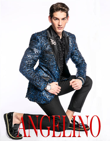 blue sequin blazer for men, Angelino