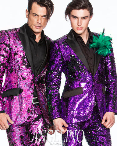 Mens sequin suits, Pink and purple, Angelino