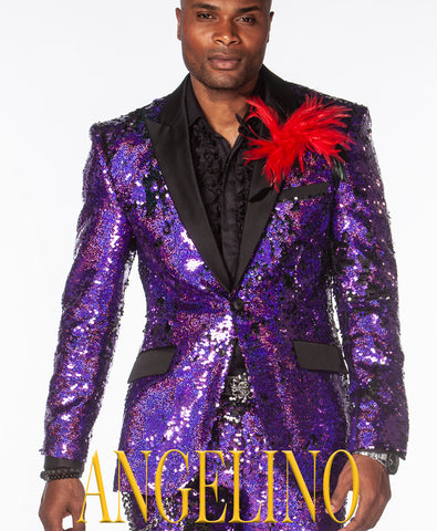 purple sequin tuxedo, Angelino