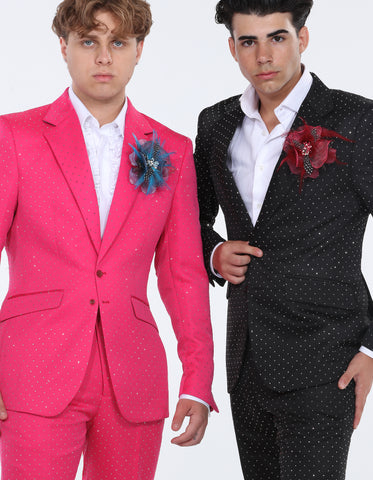 Rhinestone suits in pink and black color, Angelino