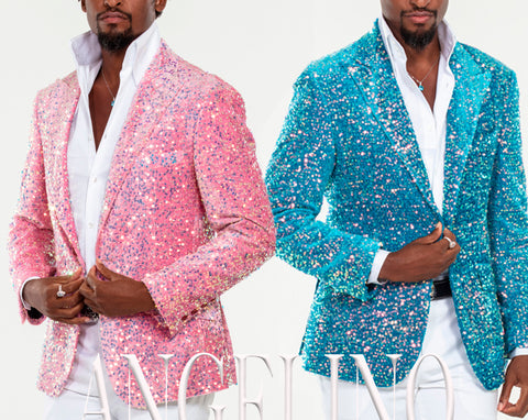 Male sequin blazers in pink and turquoise color