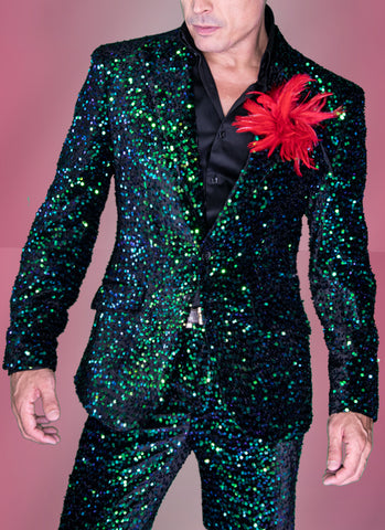 Sequin suits men, emerald green, Angelino