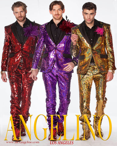 Sequin suits men, red, pink and gold, Angelino