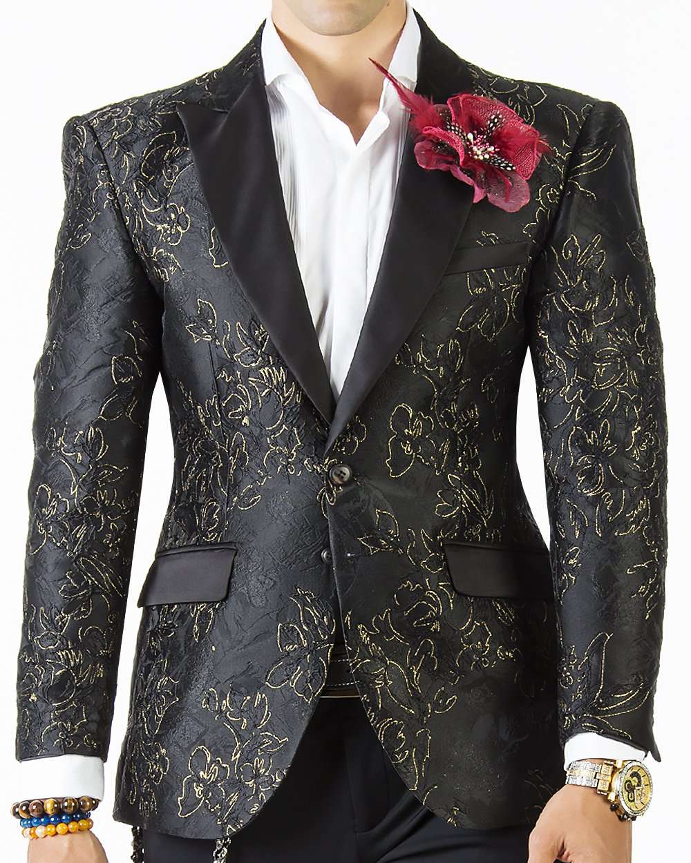 black and gold prom suits