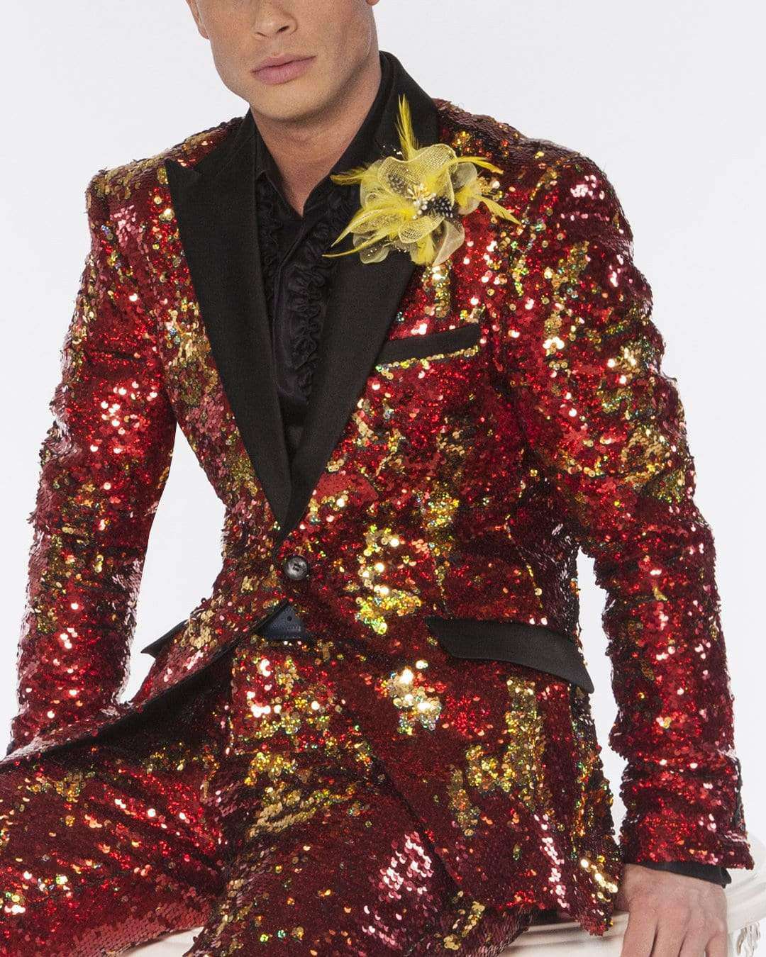 red sparkly suit jacket