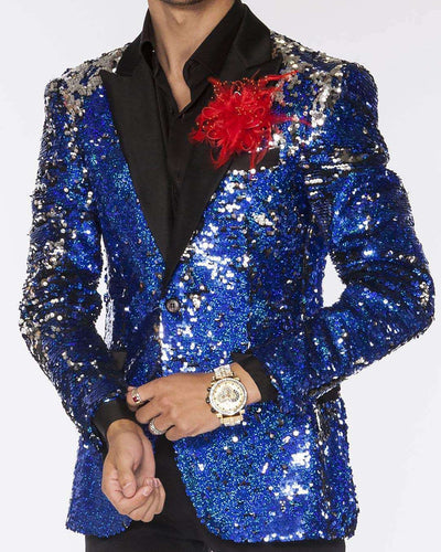 CJ077 Men's Blue Cabaret, Entertainers Sequin Dance Jacket