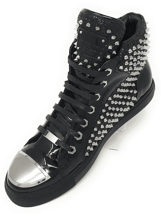 Men's Fashion High Top Sneaker H. Spike Black - ANGELINO