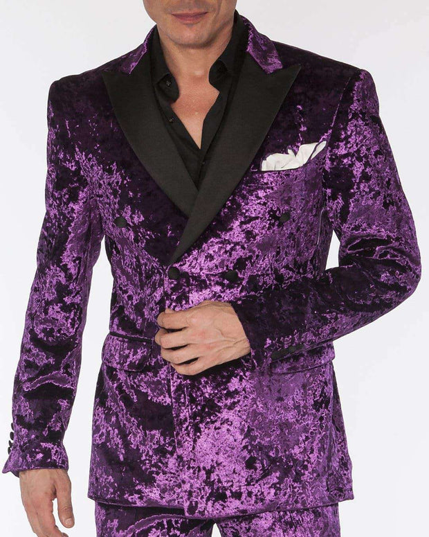 Fashion Suits For Men Crushed Velvet Purple Prom Tuxedo Suit Angelino 2637