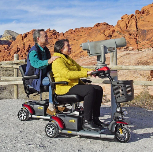 a couple on the mobility scooters