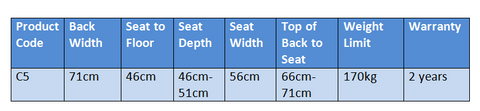 C5 pride Lift Chair specifications