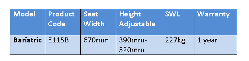 E115B Bariatric Transfer Bench Specifications