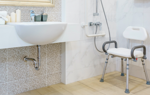 shower chairs in a disabled bathroom