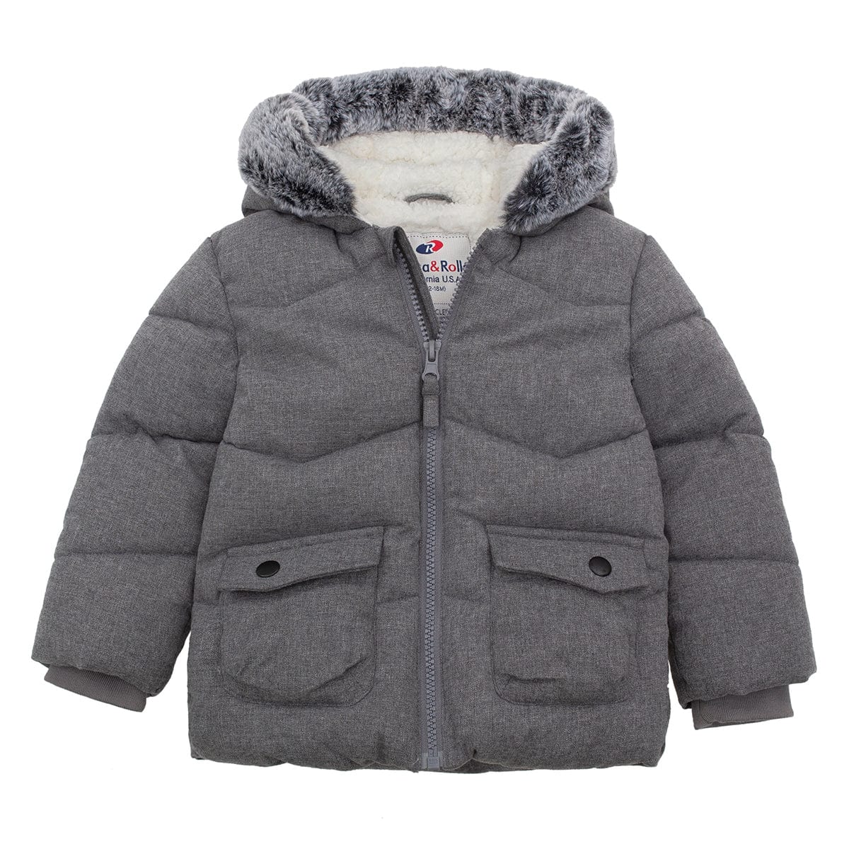 Infant Boys' Sherpa Lined Mini Fur Trim Hooded Puffer Jacket | Rokka&Rolla