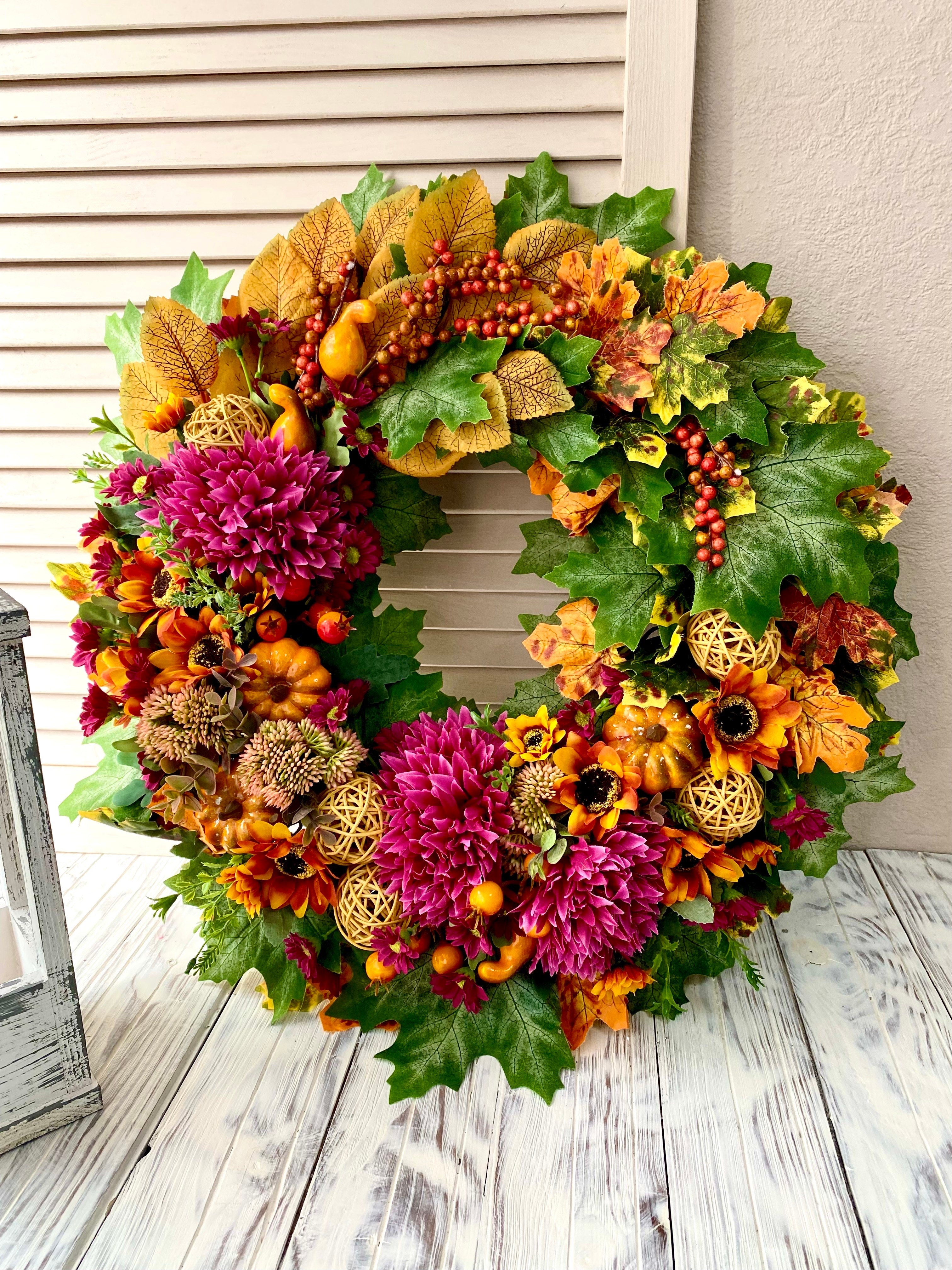 Faux flower autumn wreath home beauty decor