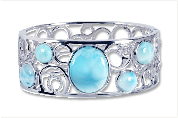 Beautiful Dominican Public Larimar Bangle Bracelet Island Style