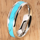 6mm Turquoise Ring Stainless Steel Made Beveled Edge Wedding Ring - Hanalei Jeweler