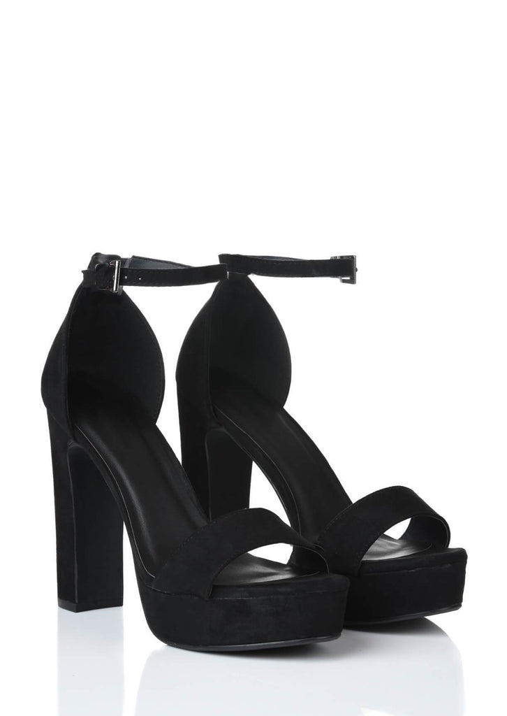 Wide Fit Black Platform Open Toe Heels 