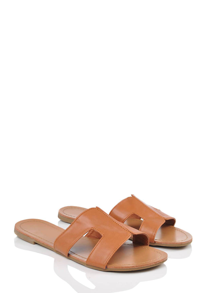 Wide Fit Tan Slip On Flat Sandals 