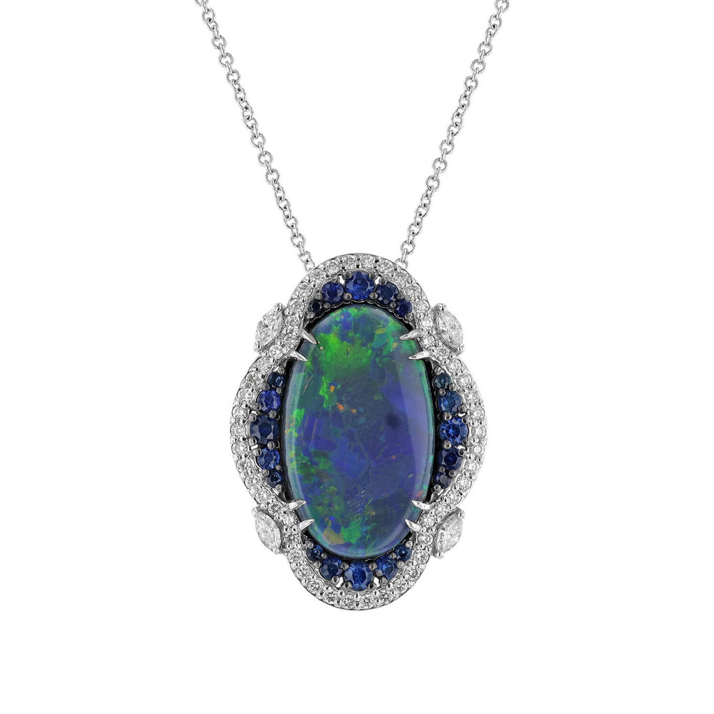 Opal Blue Sapphire Pendant Necklace - Nazarelle