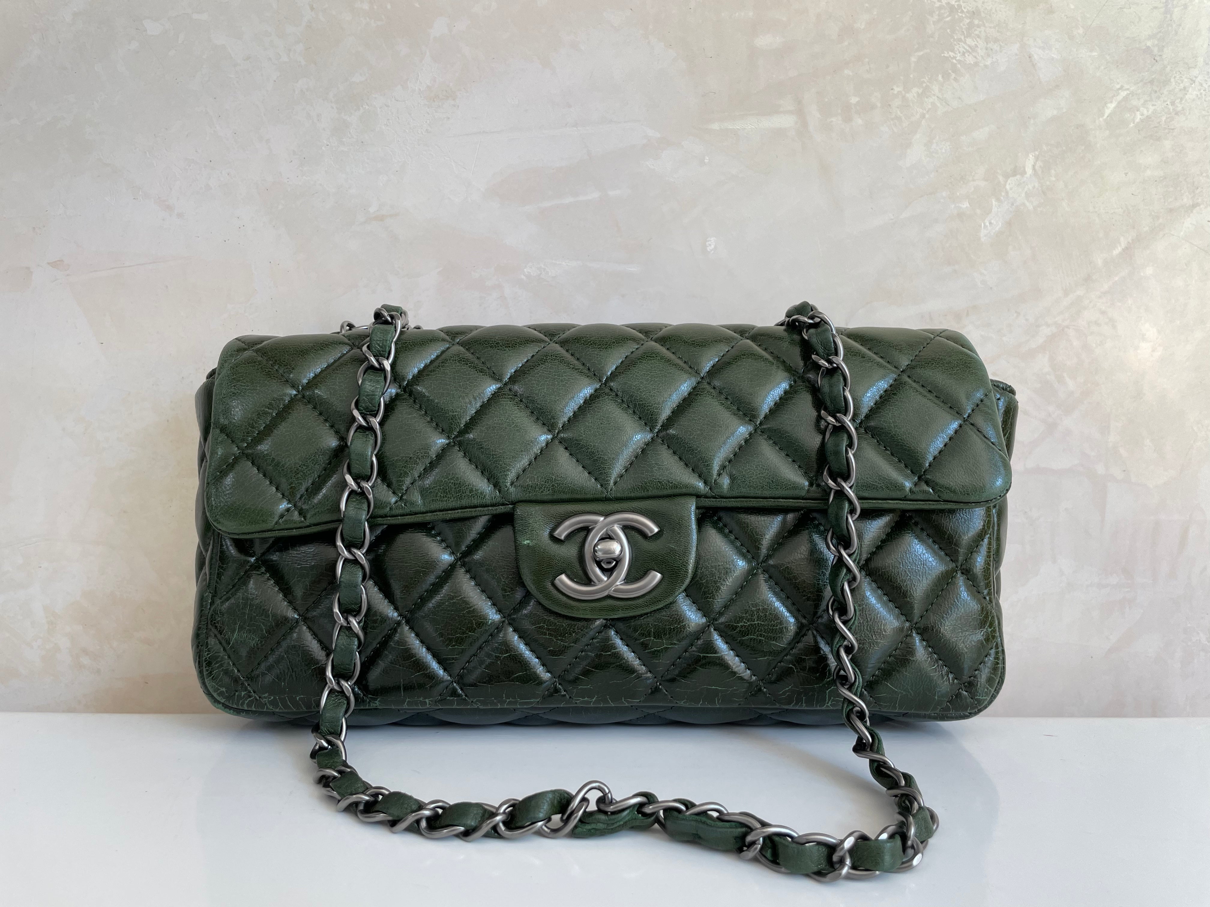 Vintage Chanel Dark Green East/West Bag